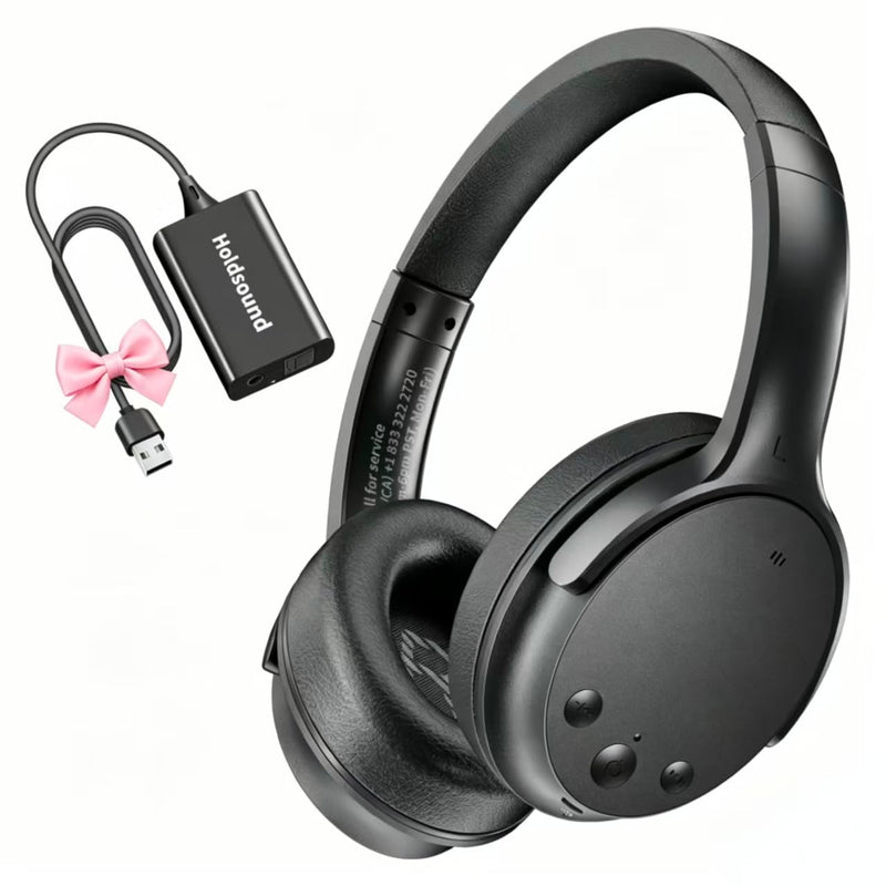 Holdsound Wireless Headphones for TV, TV Headphones Wireless for Seniors with USB Extension Cable Transmitter,Auto-Reconnect, No Lip-Sync Delay, 40H Battery, Plug & Play, Gifts for Elderly Black