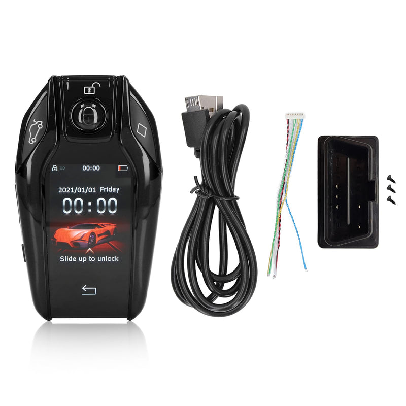 Universal Smart Key TK800+ LCD Touch Screen, 2 PCS | Keyless Entry Auto Lock Unlock for Start Stop Engine Vehicles, Aluminum Alloy Frame, Anti-Loss Contact Info Display Black