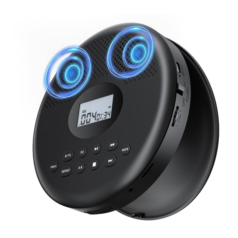 [AUSTRALIA] - Arafuna Portable CD Player with Bluetooth, Rechargeable CD Player for Car/Home with Headphones, Anti-Skip, LCD Display, AUX/TF Card Port (Black) Black 