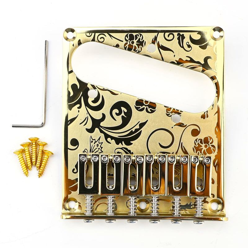 [AUSTRALIA] - 10.5mm Engraved Stainless Steel Fixed Electric Guitar Bridge Single Pickup Hole 6-string Guitar hardtail Bridge for Telecaster Tele TL Style Electric Guitar Replacement Parts (Gold) Gold 