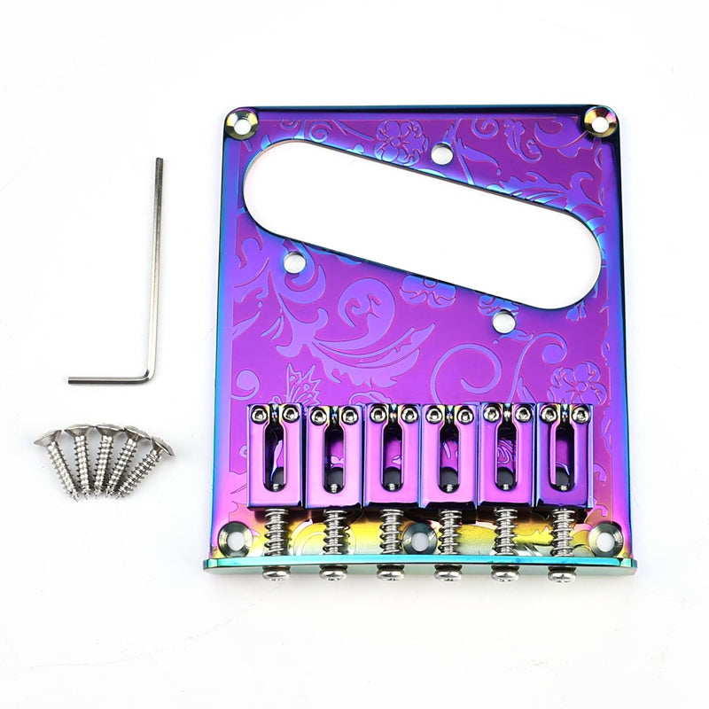 [AUSTRALIA] - 10.5mm Engraved Stainless Steel Fixed Electric Guitar Bridge Single Pickup Hole 6-string Guitar hardtail Bridge for Telecaster Tele TL Style Electric Guitar Replacement Parts (Purple) Purple 