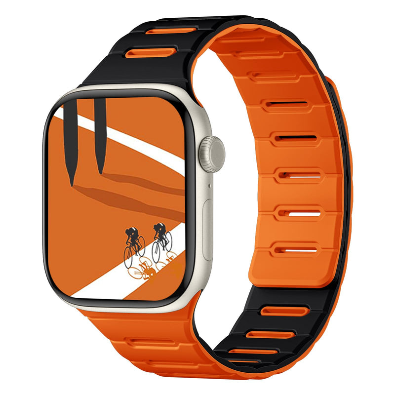 Bandletic Magnetic Reversible Bands Compatible with Apple Watch Band | Breathable Strong Magnet Strap Replacement for iWatch Straps 42mm(Series 11/10),41mm(9/8/7), 40mm(SE3/SE2/6/5/4),38mm(3/2/1) Black-Orange 38mm/40mm/41mm/42mm(Series 11 10)