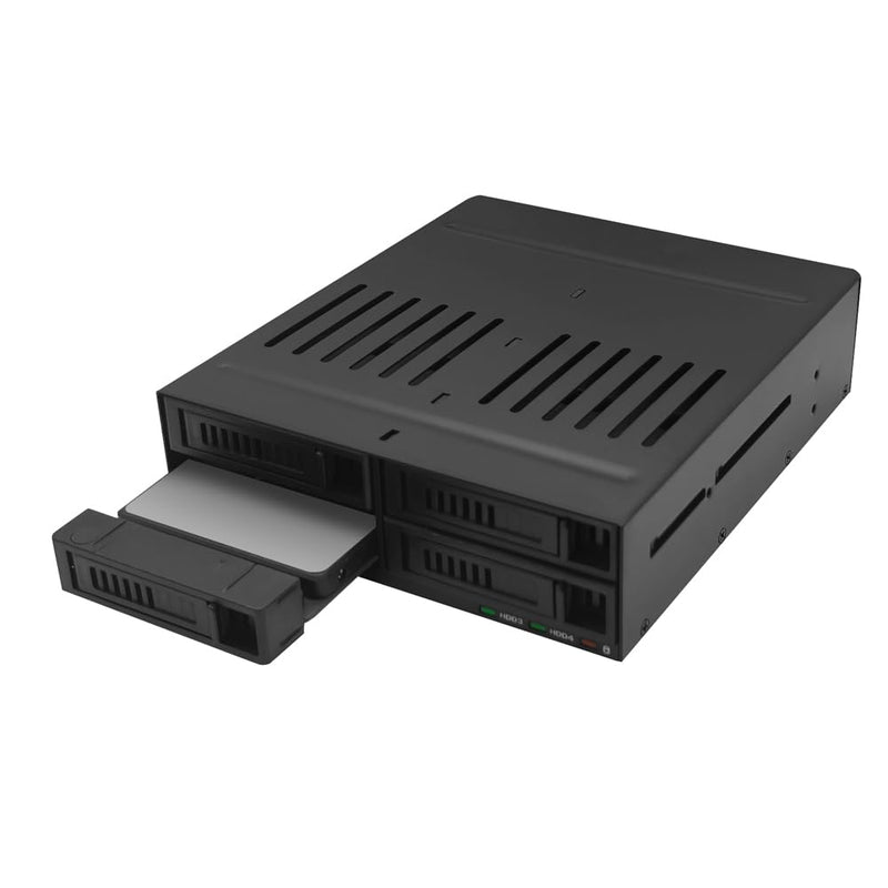 KINGWIN 4-Bay 2.5” SATA Removable SSD/HDD Mobile Rack, Hot-Swap 5.25” Internal Drive Cage, Compatible with 6Gbps SATA I/II/III, 7–9.5mm Drives, Metal Frame, LED Indicators