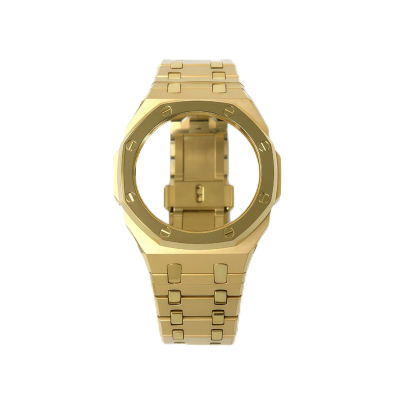 GA2100 Stainless Steel Mod Kit, Metal Case Band Set with Polished & Brushed Finish Replacement Strap Compatible with Casio G-Shock GA2100/GA-2110 Watches Gold