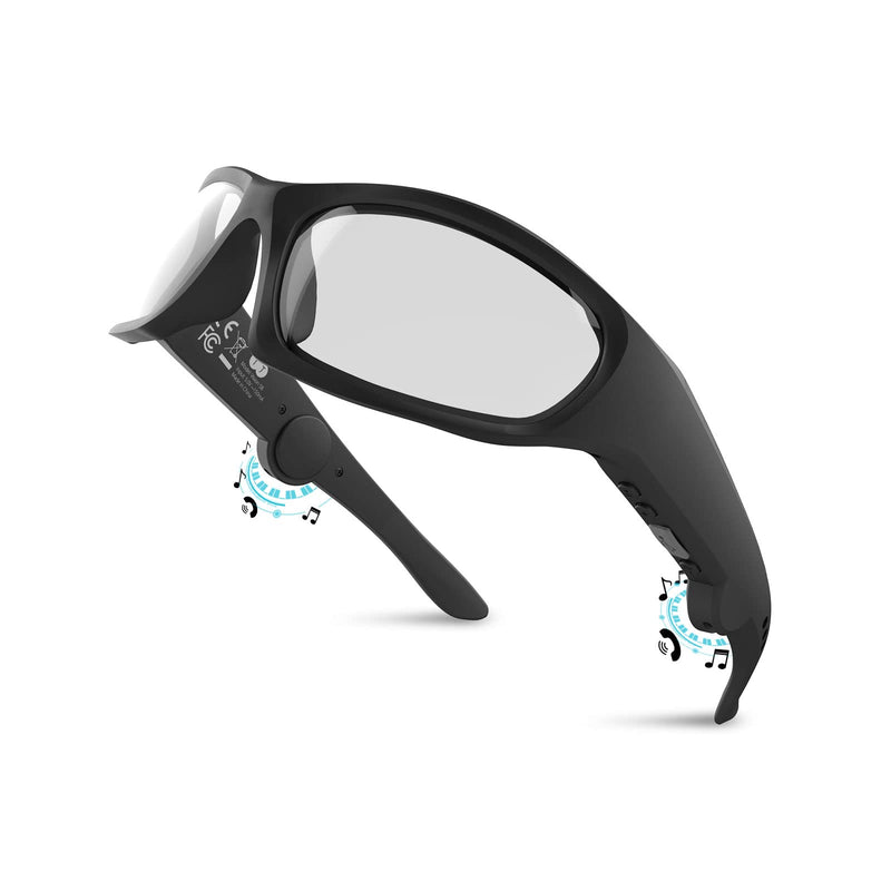 Smart Bluetooth Safety Glasses for Work Audio Safety Glasses with Bluetooth Speaker for Men Women Built-in Mic Voice Assistant (Clear Lens) Black Frame-clear Lens