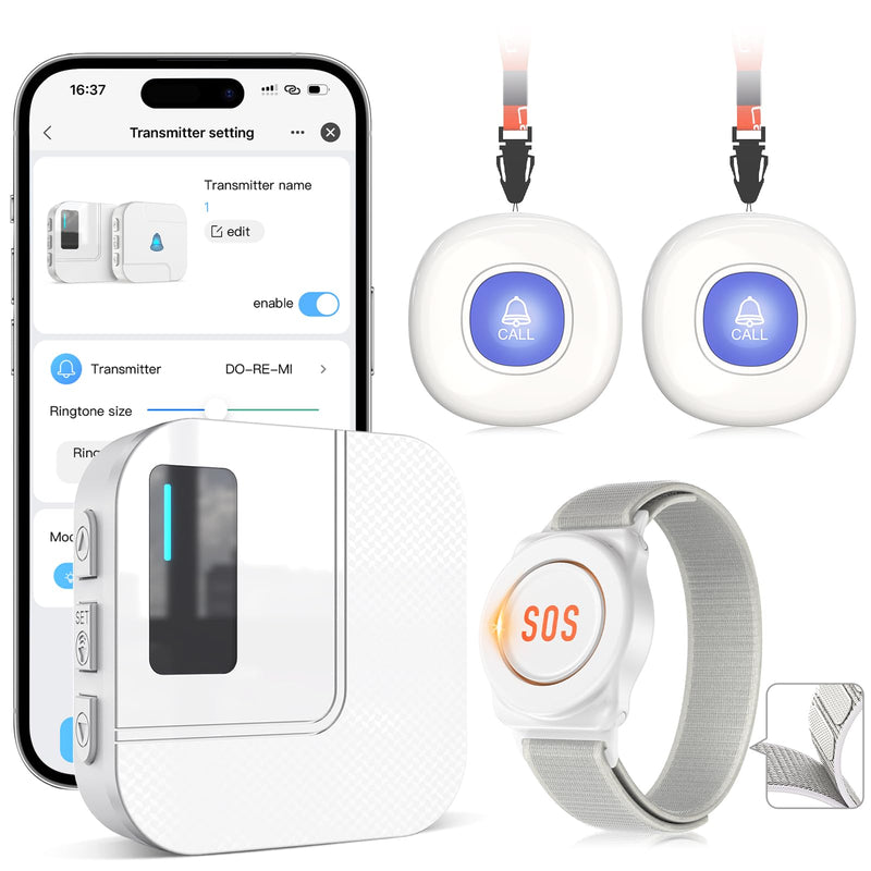 CallToU Wi-Fi Wireless Caregiver Pager Call Button for Elderly at Home , APP Emergency Alert for Seniors, Patients, and The Disabled white 3+1
