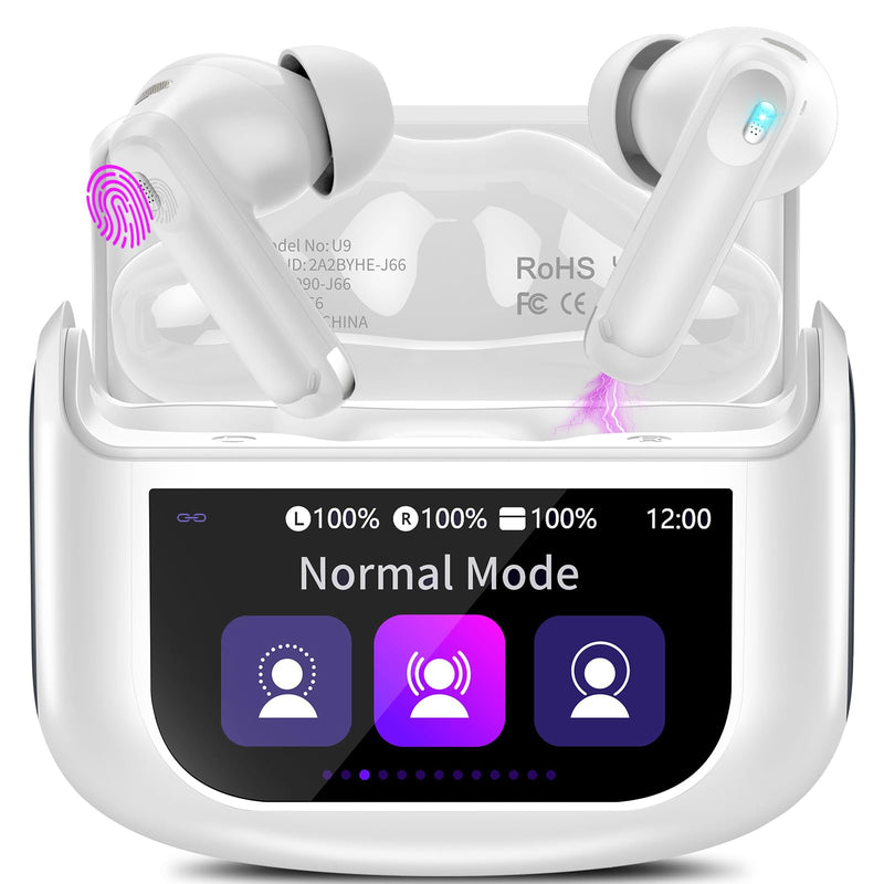 Wireless Earbuds, Bluetooth 5.4 Ear buds with Multifunctional Touch Screen, 48H Bass Stereo Headphones with ANC/ENC Noise Cancelling/Transparency mode, IPX7 Earphones with 5 EQ Modes, Ivory White