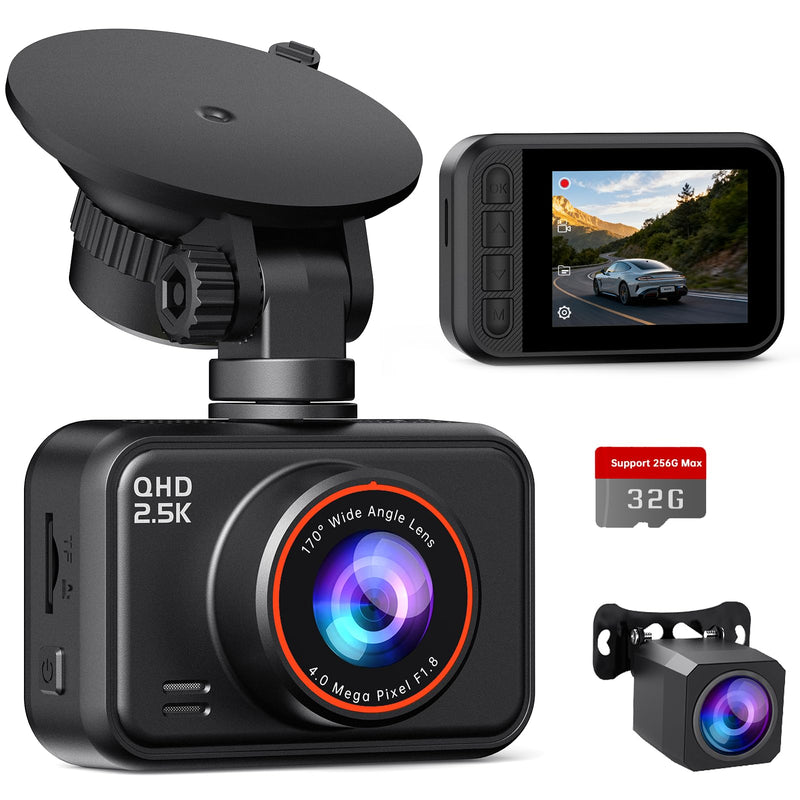 [AUSTRALIA] - Dual Dash Cam Front and Rear — 2.5K HDR Night Vision Car Camera with G-Sensor & 24H Parking Monitor, Compact Plug & Play Dash Cam with Super Capacitor, 32GB Card Included, Supports 256GB Max 