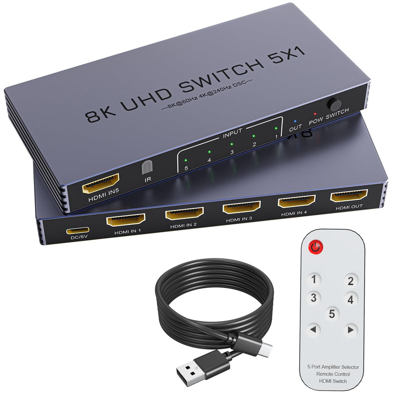 [AUSTRALIA] - New Upgrade 8K HDMI Switch 5 in 1 Out, Hdmi Splitter with Remote 5 Port Switcher Selector Box Support 3D//HDR/HDCP2.3, HDMI 2.1 Switch Box Compatible with PS 5/4/3 Xbox Switch DVD Player TV PC 
