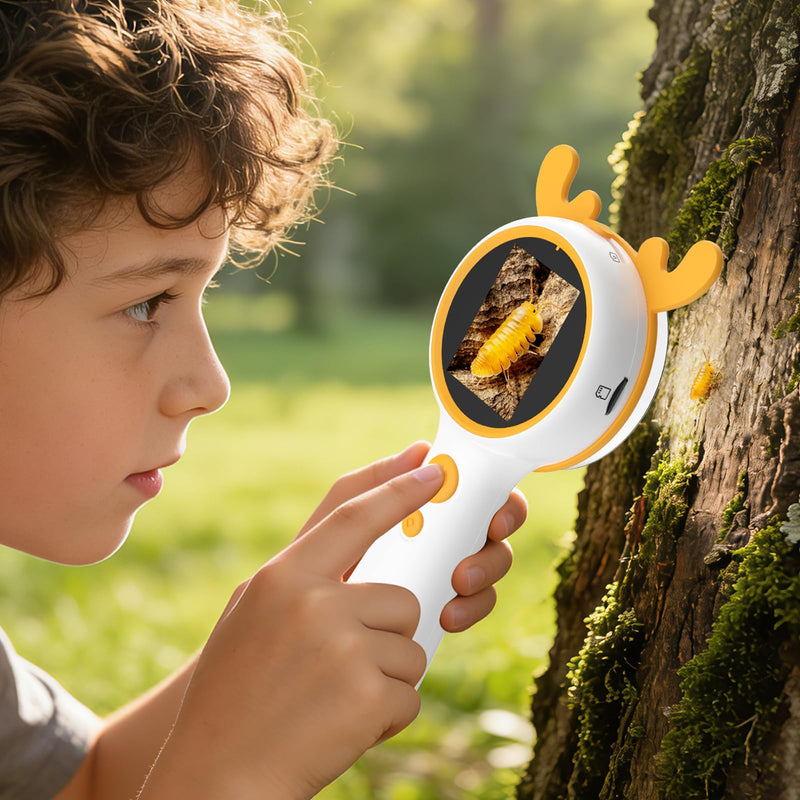 [AUSTRALIA] - Kids Microscope Orange Deer - Digital Handheld STEM Kit & 1080P Camera (600x Zoom) - Portable Science Toy for Outdoor Camping & Backyard Fun - Gift for Boys & Girls Age 5-12 