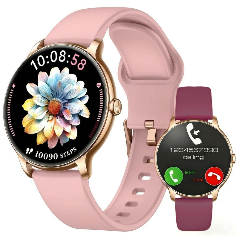 Smart Watch for Women Round Android iphone compatible IP68 Waterproof | Zolovip Womens Fitness Watch Answer/Make Call, Ultra thin 1.32" AMOLED, 100+ Sport Modes, Health/HR/Sleep, 2 Straps