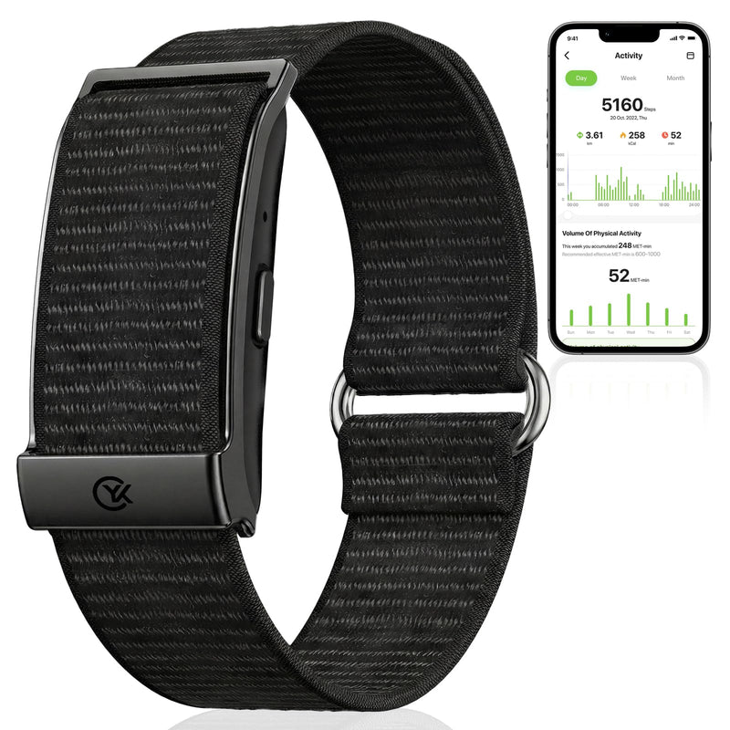 Smart Bracelet Health and Fitness Tracker No Subscription Fees Black | Heart Rate,Sleep,SpO2,HRV,Menstrual Cycle,No Screen,IP68 Waterproof,Comfort-Lightweight,35-day Battery Life,Band