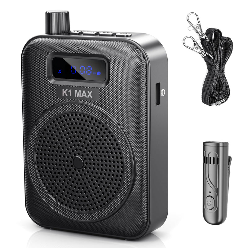 [AUSTRALIA] - Voice Amplifier Wireless Microphone with Bluetooth Lavalier, Portable Microphone and Speaker for Teachers, Mini Rechargeable Amplifier, Ideal for Classroom, Meetings, Yoga, Speeches, and Tour Guides Carbon Black 