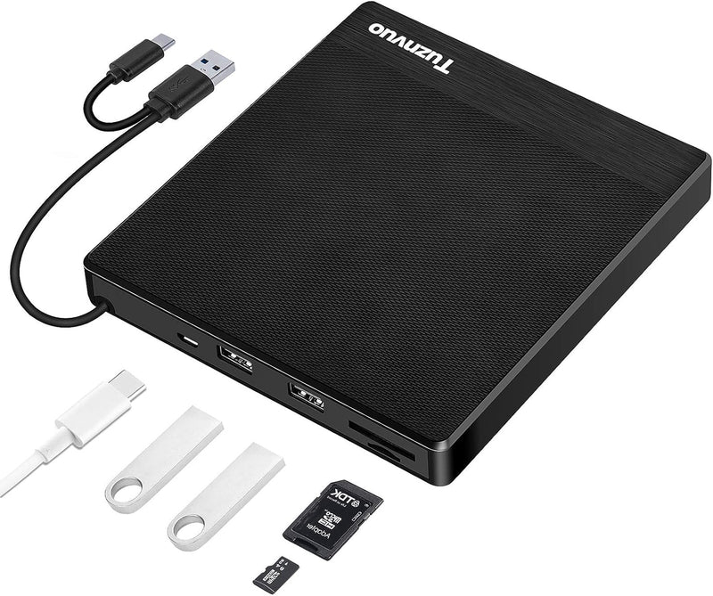 External CD/DVD Drive for Laptop, USB 3.0 & USB C CD Burner/Reader, Plug & Play Compatible with Windows 11/10/Mac OS/Linux, DVD Player for Laptop, PC MacBook Black-2