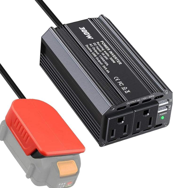 [AUSTRALIA] - 300W Power Inverter for Worx 20V 6PIN Li-ion Battery DC 20V to AC 110V 120V Battery Inverter Portable Power Station Generator with 2 AC Outlet & 2 USB Ports for Camping Outdoor 