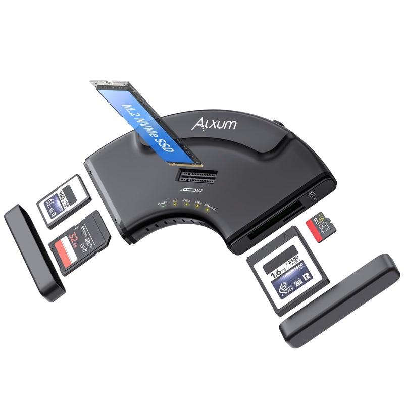 Alxum USB C Hard Drive Reader Multi Micro SD Card Reader M.2 NVMe Enclosure | 5 in 1 multiple SD Card Reader for Computer phone Camera,External with SD/Micro SD Dual CFexpress A/B 2230/2242/2260/2280 M.2 Black