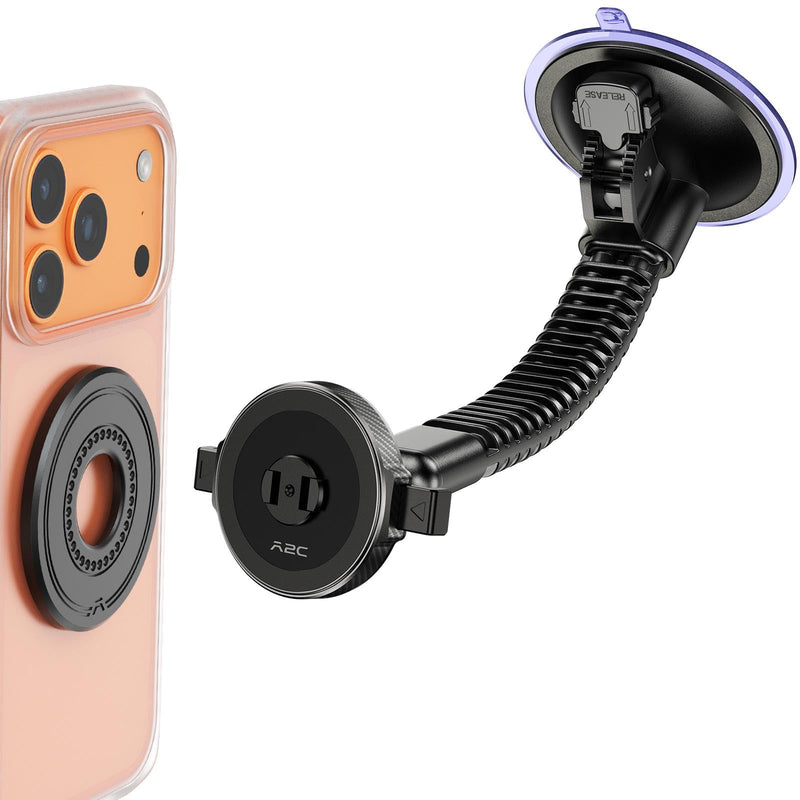 A2C One-Lock Ultra Off-Road Truck Phone Mount Heavy-Duty Phone Holder | Magnetic Alignment with Automatic Dual-Latch Locking System, One-Hand Quick Release, 4.33" Heavy-Duty Vacuum Suction Cup