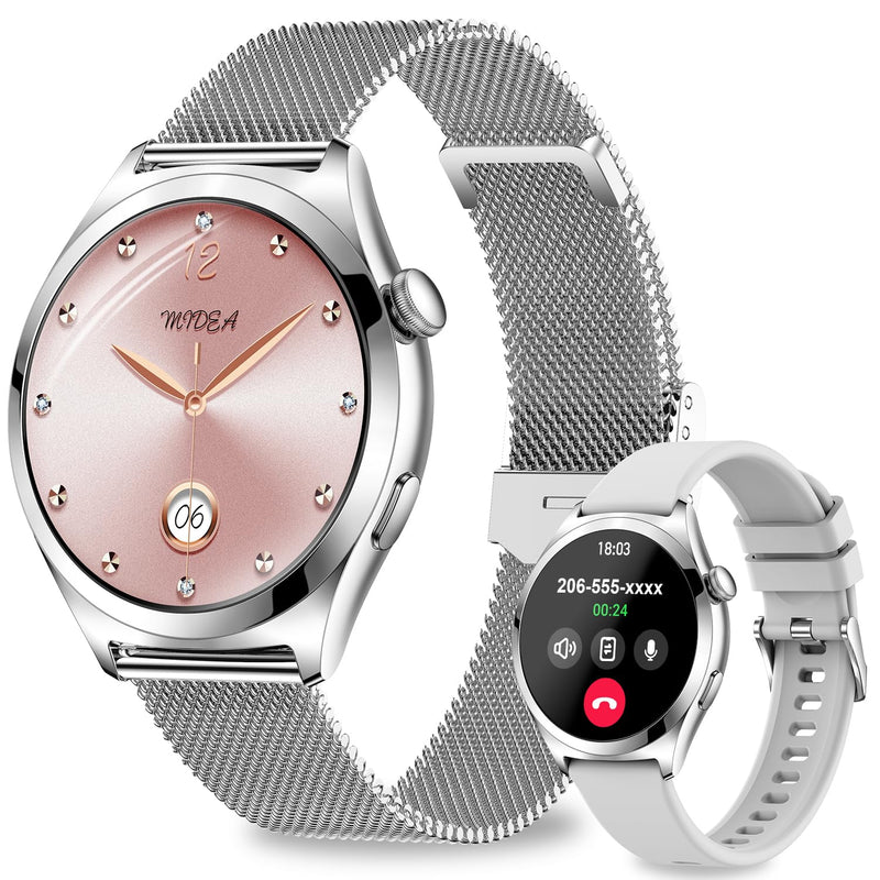 Smart Watches for Women, 1.27" TFT Touchscreen Smartwatch Answer/Make Call, Activity Fitness Trackers with 120+ Sports/HR/Sleep/SpO2 Monitor, IP68 Waterproof for Android iOS (Silver) Silver