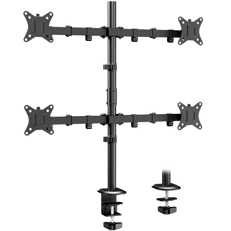 PUTORSEN Quad Monitor Desk Mount, 4 Screens, 17-32", 19.8 lbs Each | Fully Adjustable Stacked Mount with Heavy-Duty Arms, Tilt & Swivel, VESA 75/100, C-Clamp & Grommet Base, Black