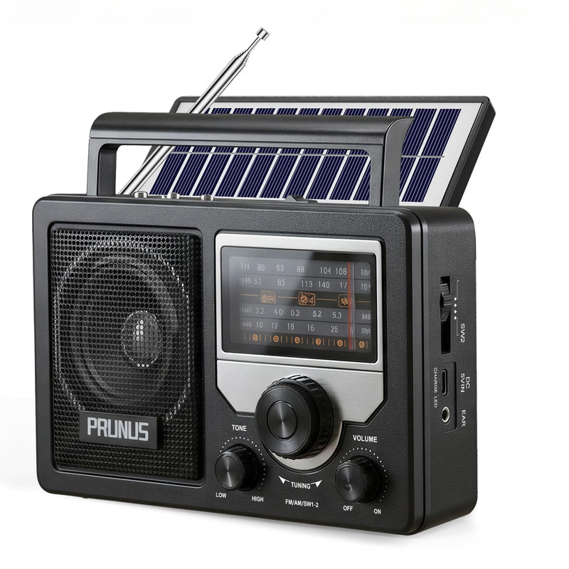 [AUSTRALIA] - PRUNUS J-81 AM FM Radio Portable Bluetooth, Solar/D Battery Operated/USB-C Rechargeable for Emergency, Transistor Radios with Headphone Jack,Support TF Card/USB Playing, Large Knob Easy to Use 