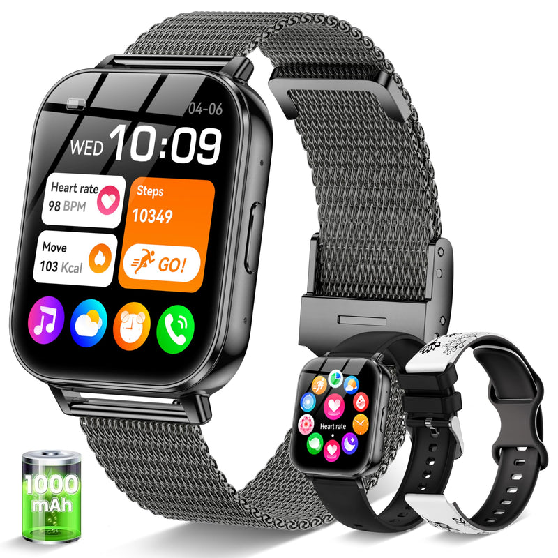 Smart Watch for Men Women, 30+ Day Battery Life 44MM Fitness Tracker 3 Band | Bluetooth Call Smartwatch for iPhone Android Phones with Heart Rate SpO2/Sleep Monitor, 120+ Sports Modes, 1000mAh Black 44 MM