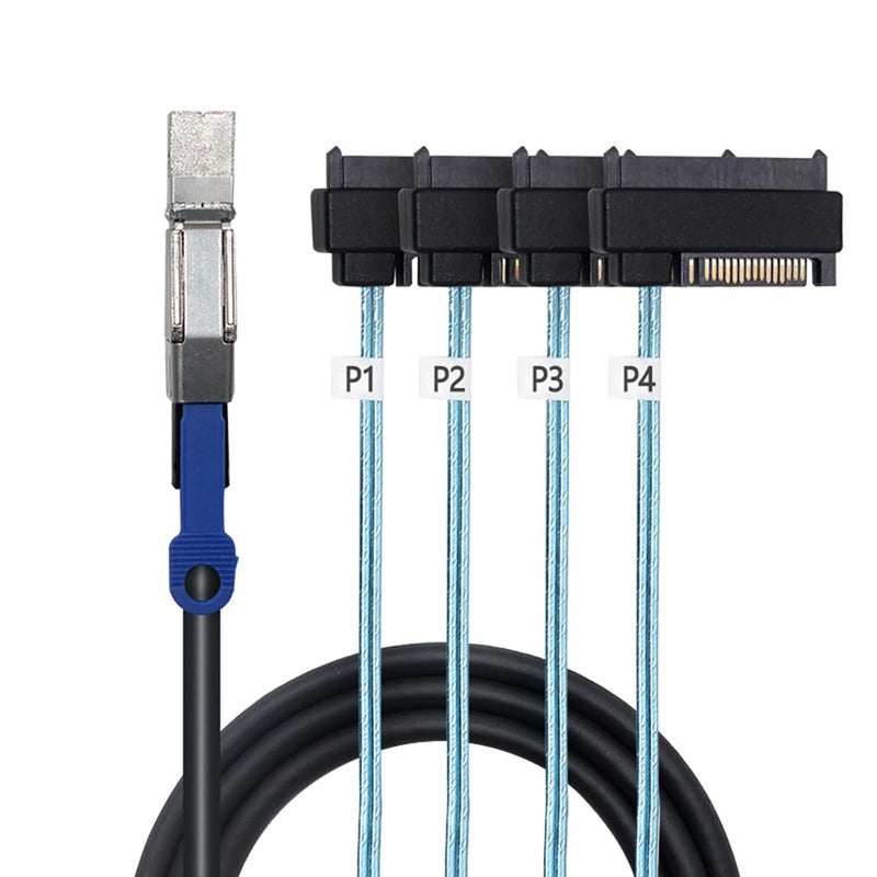 Compatible with Mini SAS HD SFF-8644 — to SFF-8482 29P 2-in-1 SATA Hard Drive Data Cable, 28AWG Copper, 12G High-Speed Harness (3M/118.11in) 3M/118.11in