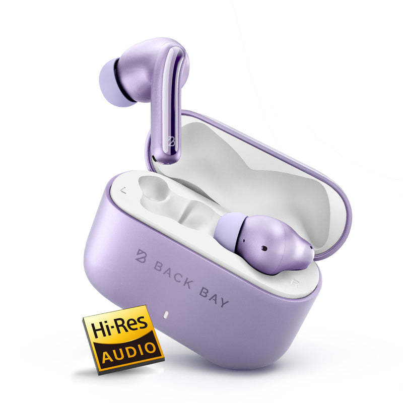 Back Bay Audio True Wireless Earbuds Noise Cancelling Earbuds, Premium ANC | Deep Noise Cancelling Earpods, Bluetooth 5.4 Ear Buds, iPhone and Android Active Earphones with ANC Sound Blocking Lavender