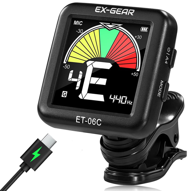[AUSTRALIA] - EX-GEAR Professional Guitar Tuner Clip On, Quick & Accurate Tuning with Large LCD Screen, 360° Rotatable Rechargeable Acoustic Guitar Electric Guitar Bass Ukulele & Chromatic Tuner 