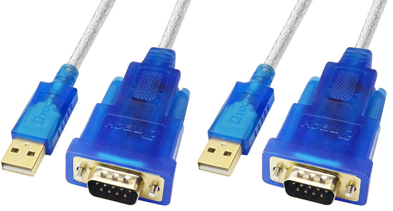 DTech USB to Serial Adapter Cable RS232 DB9 Male Port with FTDI FT232RL Chipset Supports Windows 11 10 8 7 and Mac Linux (1.5 Feet) (Pack of 2)