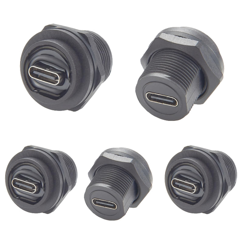 IP67 Waterproof USB 3.1 Type C Flush Panel Mount Coupler 10Gbps USB C Female to Female Bulkhead Pass Through Connector Threaded Fixed Recessed Charging & Data Adapter with Dust Cap (5PCS) 5PCS