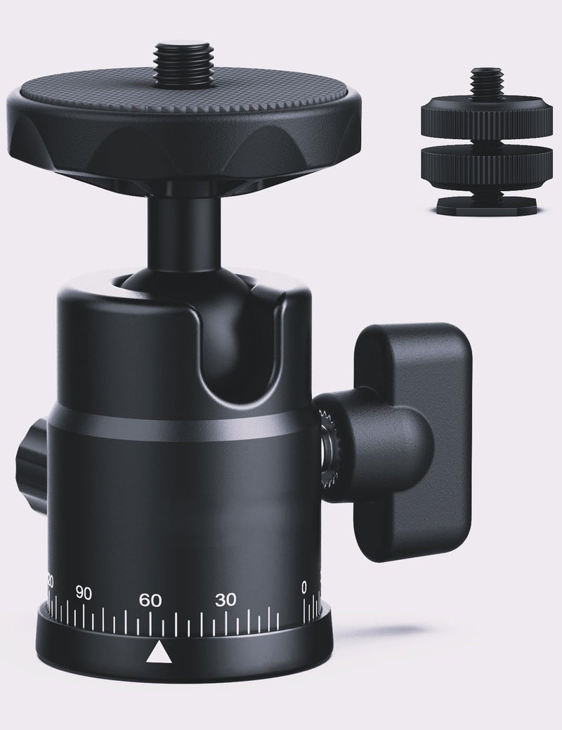 [AUSTRALIA] - XIAOTJ Mini Ball Head with Hot Shoe Mount Adapter, Metal 360° Rotating Panoramic Tripod Head with 1/4" Screw, for Monitor/LED Light/Action Cameras/Phone Holder Attach DSLR Camera Cage Cold Shoe Mount 
