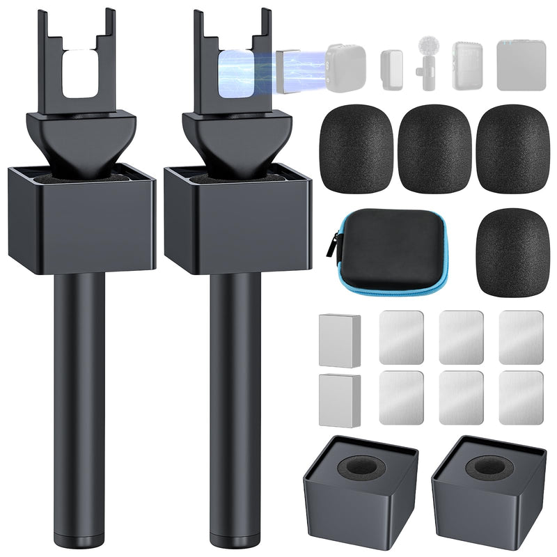 [AUSTRALIA] - Handheld Adaptor for Interview Mic, 2 Packs Wireless Mic holders for DJI/Rode/Hollyland Lark Lavalier, Universal Magnetic Microfono Stand with Foam Windshield & Flag Station for Interview/Vlogging 2 Pack 