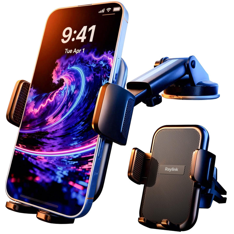 NO.1 Best【Fixed Integrated 122lb】Military-Grade Car Phone Holders Windshield Dashboard Vent【Upgraded Suction & Clip】Cell Phone Mount with Patent & Safety Certs for iPhone 17 Pro Max 16 15 Samsung Four-claw panel + duckbill clip