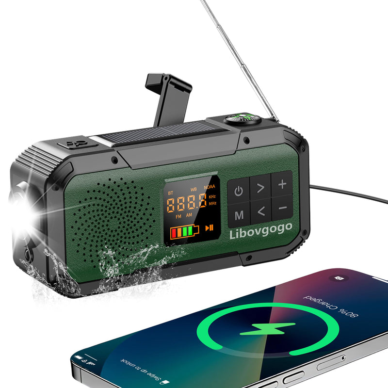 [AUSTRALIA] - Emergency Radio Waterproof Bluetooth Speaker,Portable Digital AM FM Radio with 2000mAH Cell Phone Charger,Flashlight,Hand Crank NOAA Weather Radio with Solar Panel,Emergency Survival Kit (Deep Green) Deep Green 