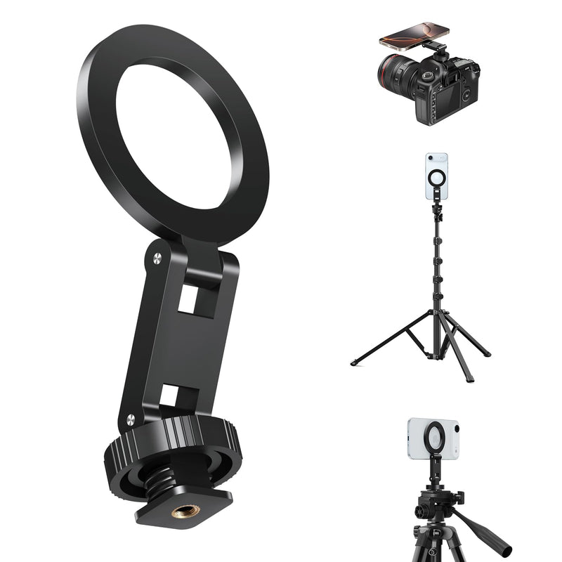 [AUSTRALIA] - elitehood Magsafe Tripod Mount Adapter with 1/4” Screw & Hot Shoe, Lightweight Compact Cell Phone Tripod Mount for Camera, iPhone Camera Holder with Dual Hinges for iPhone 17 16 15 14 13 Series 
