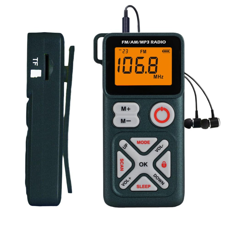 [AUSTRALIA] - Pocket am fm Radio Portable with Stereo Headphones, Mini Transistor Radio Digital Tuning with Excellent Reception, TF Slot, USB-C Rechargeable Battery Operated, Belt Clip for Walking, Jogging (Green) Green 