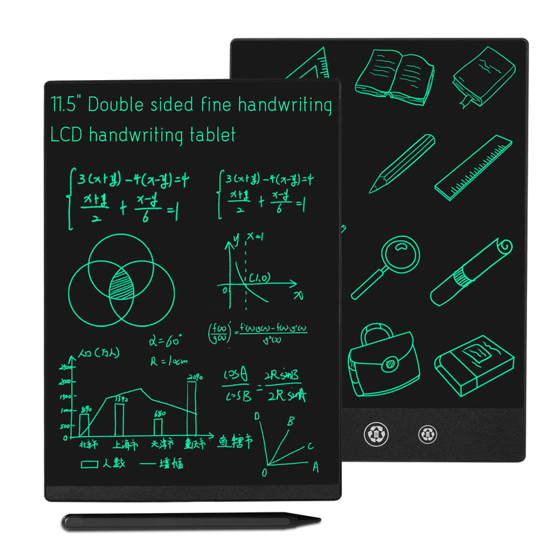 LCD Writing Tablet 2 Sides Screen Erasable Reusable 11.5inch and 10.5inch Electronic Drawing Pads Portable Scratchpad for Kids Adults Home Office (Black) 11.5&10.5in Black