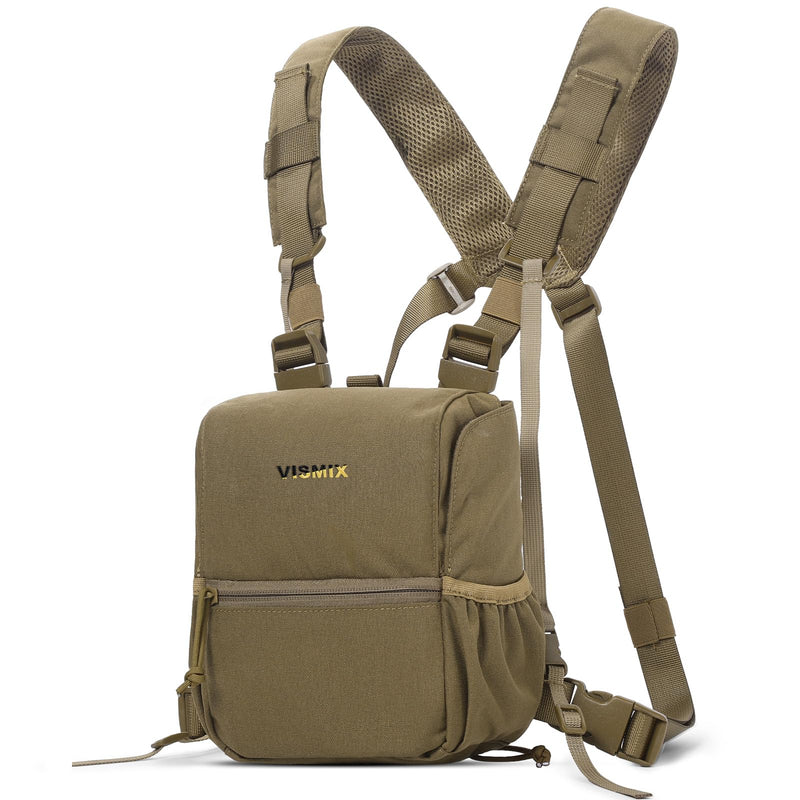 VISMIX Binocular Harness, Adjustable Binocular Harness Chest Pack with Rain Cover for Hunting Hiking Shooting Coyote Brown Large
