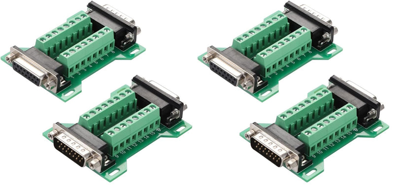 2Pcs DB15 Male to Female Terminal Breakout Board, RS232 D-SUB Serial to 15pin Port Terminal Block Gender Changer Connector (Pack of 2) DB15 Male to Female(2PCS) (Pack of 2)