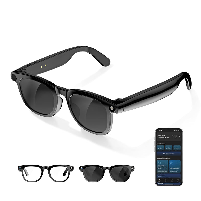 AI Smart Glasses with Camera, 4K Photos & 1080P Video,Real-Time Translation, Bluetooth 5.3, Assistant Conversation, Suitable for Vlogging,Cycling, Hiking Travel, Business Black