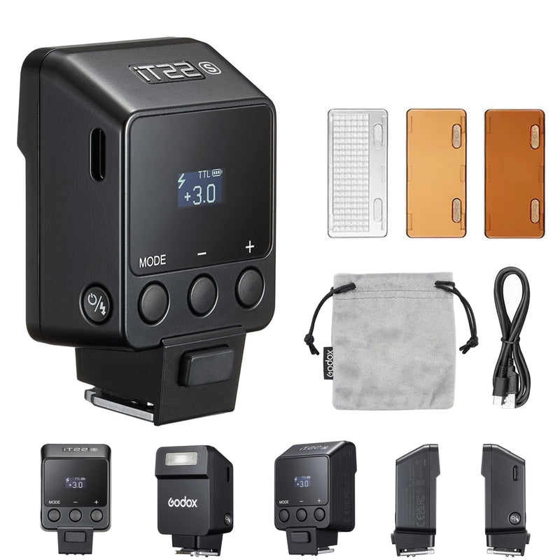GODOX IT22S TTL Mini Camera Flash for Sony, 1.5s Recycling 700 Flashes,USB-C Charge, Hot Shoe Triggering, with Magnetic Diffuser Filters, Compatible with A7III A7IV A7II A6500 A6300 A6700 Camera