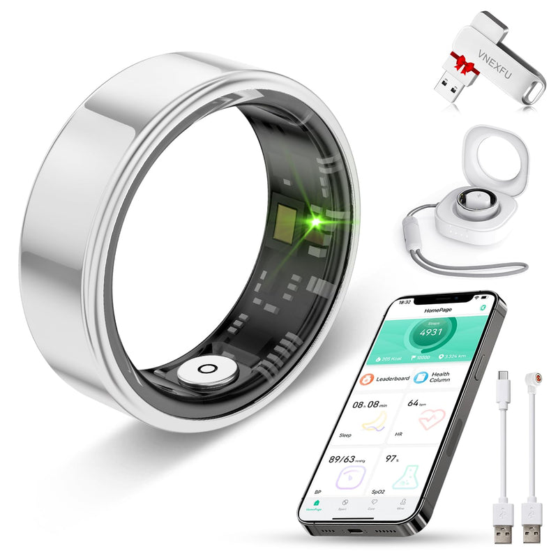 Smart Health Ring for Women Men Fitness Tracke IP68 Waterproof Fitness Ring with Heart Rate/Blood Pressure/Blood Oxygen/Sleep Tracker/Step/Calories for iOS and Android,No Subscription Fee,Silver 14