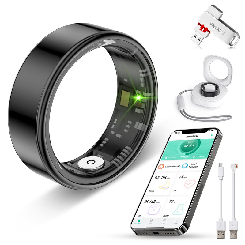 Smart Health Ring for Women Men Fitness Tracke IP68 Waterproof Fitness Ring with Heart Rate/Blood Pressure/Blood Oxygen/Sleep Tracker/Step/Calories for iOS and Android,No Subscription Fee,Black 6