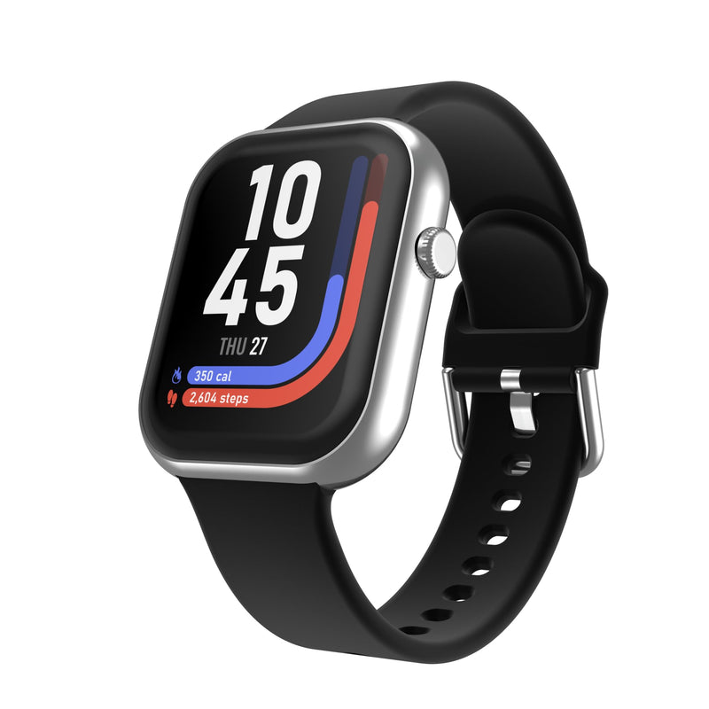 iTouch AIR 5 Smartwatch, 1.85" AMOLED Display, Bluetooth Calling, 100+ Sports Modes, Heart Rate, SpO2, Sleep & Stress Tracking, Water Resistant, 7-Day Battery Life, for Android & iPhone Silver / Black