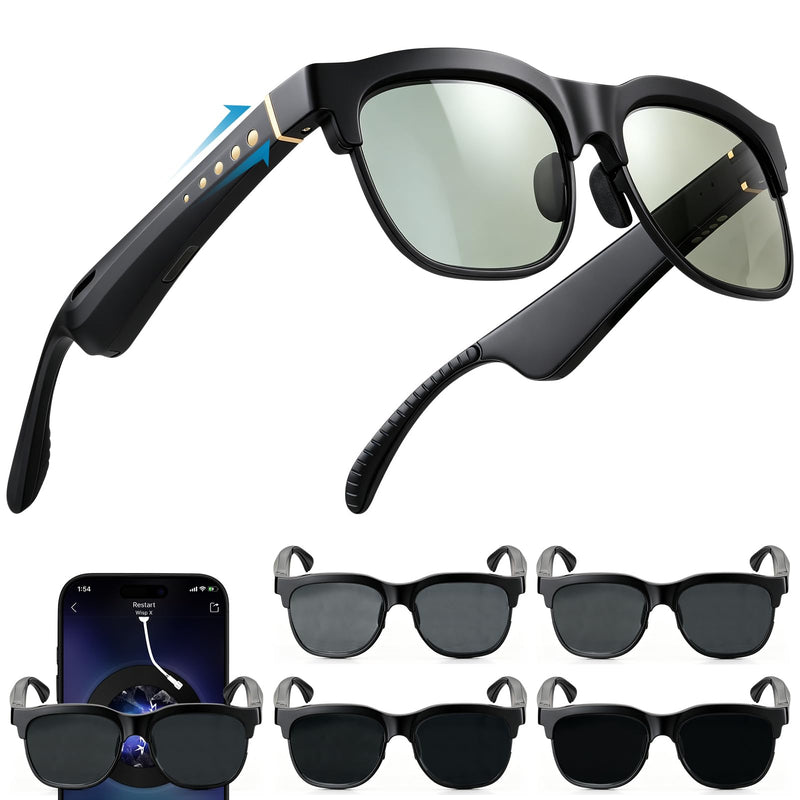 Smart Bluetooth Sunglasses, Manual Electrochromic Tint, Open-Ear Audio | Manual Multi-level Tint Control, Open-ear Stereo Sound, Bluetooth 5.4, Driving/Travel/Fishing, Unisex Gift