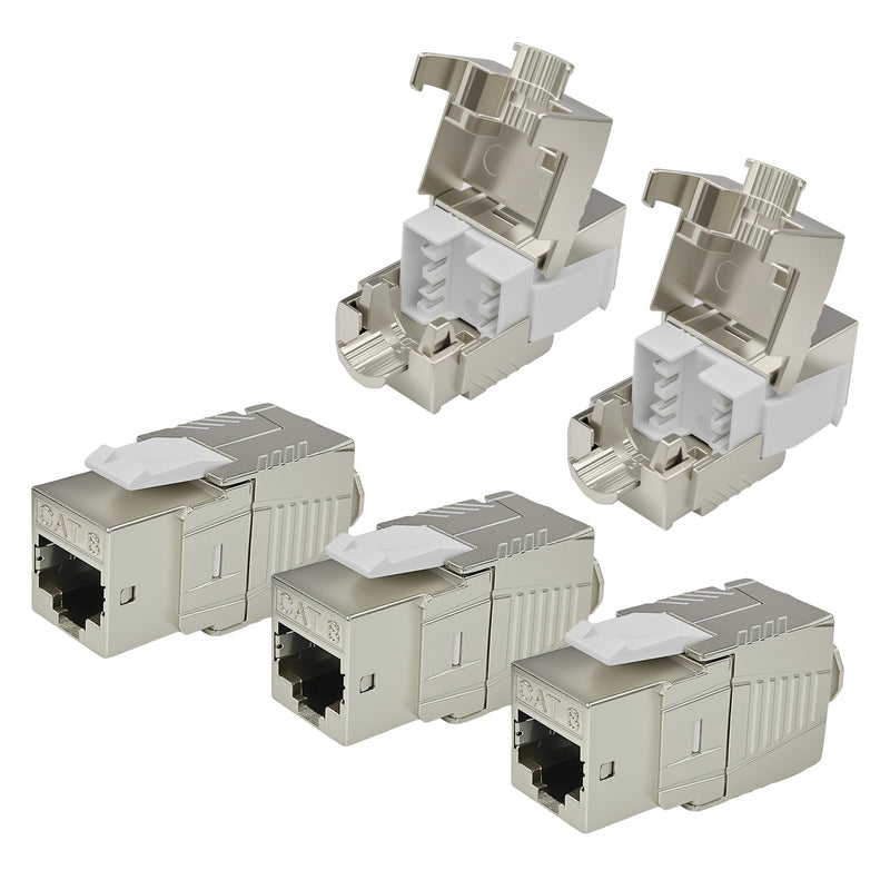 Cyberguys CAT 8 Connector Shielded 180° Keystone Jack 5-Pack, 40Gbps High-Speed RJ45 Ethernet Jack GoldPlated Contacts, Universal Compatibility CAT8/CAT7/CAT6A Cables, Easy Snap-On Design