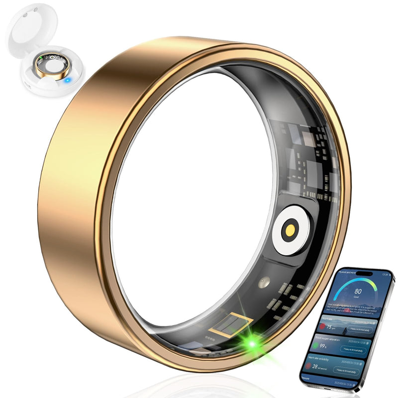 Smart Ring Fitness Tracker for Women & Men, Heart Rate, Blood Oxygen, Blood Pressure, Sleep & Step Monitor, IP68 Waterproof Health Ring, Compatible with iPhone Rose Gold 9#(19.25mm)