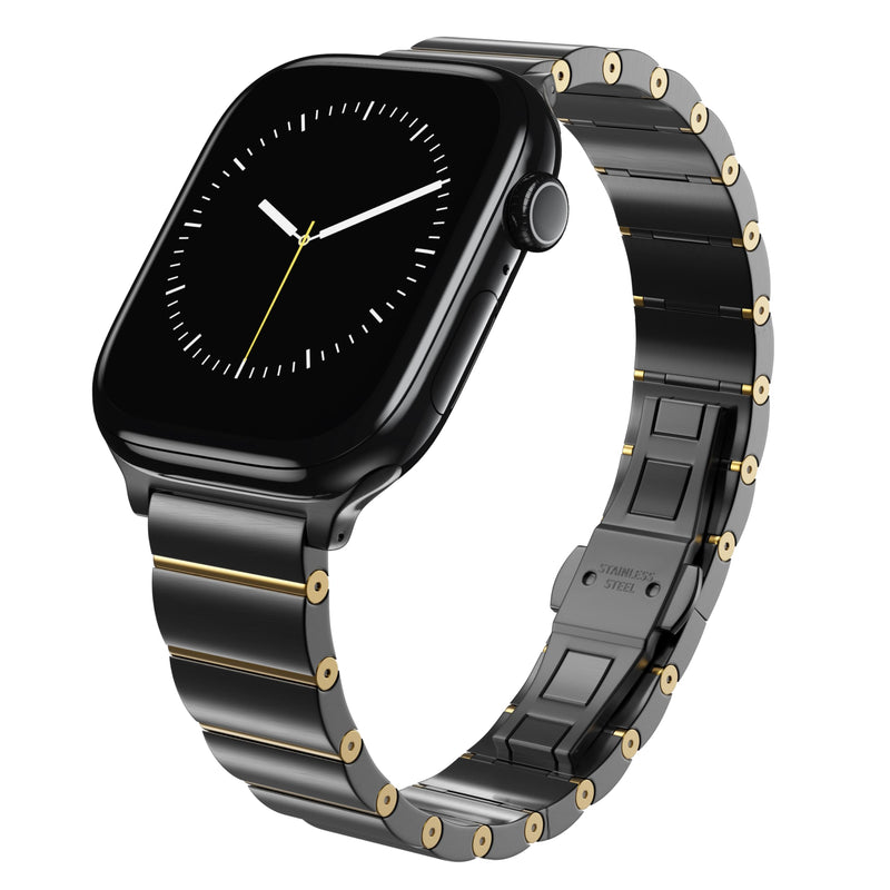 LULULOOK Compatible with Apple Watch Bands for Women 46mm 45mm 44mm 42mm 41mm 40mm 38mm, Metal Stainless Steel iWatch Strap for Apple Watch Series 11/10-1/SE Series Black+Gold 42(Series 11/10)/41/40/38mm