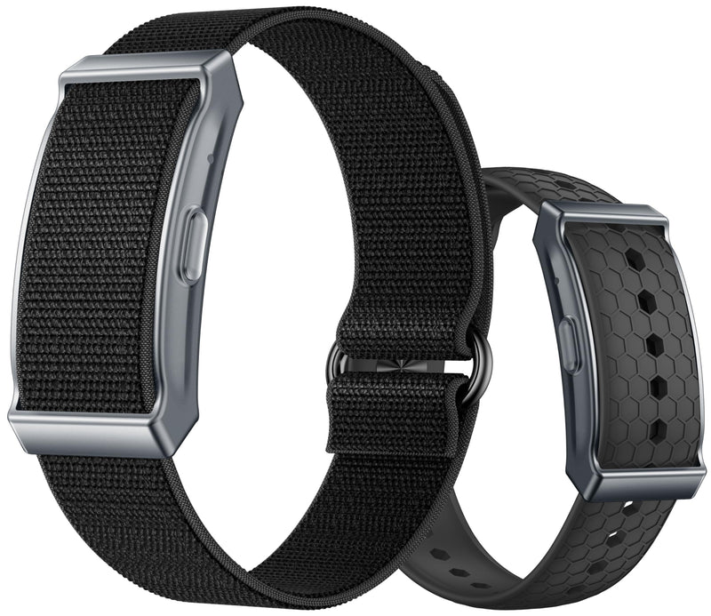 Smart Bracelet Health Wristband Fitness Tracker Heart Rate Monitor Sleep Tracker Step Counter Pedometer Multi Sport Modes Waterproof Wearable Activity Tracker, Free App, Silicone & Nylon Strap Black