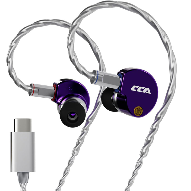 CCA Phoenix 10mm High-Performance Dual Magnet LCP Diaphragm in-Ear Headphones – Precision Metal Casting Earphones, Pure Sound Earbuds (Type-c No MIC, Purple) Type-c No MIC